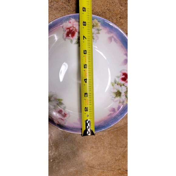 Antique German Porcelain Bowl Floral Design Blue Rim - Picture 2 of 5